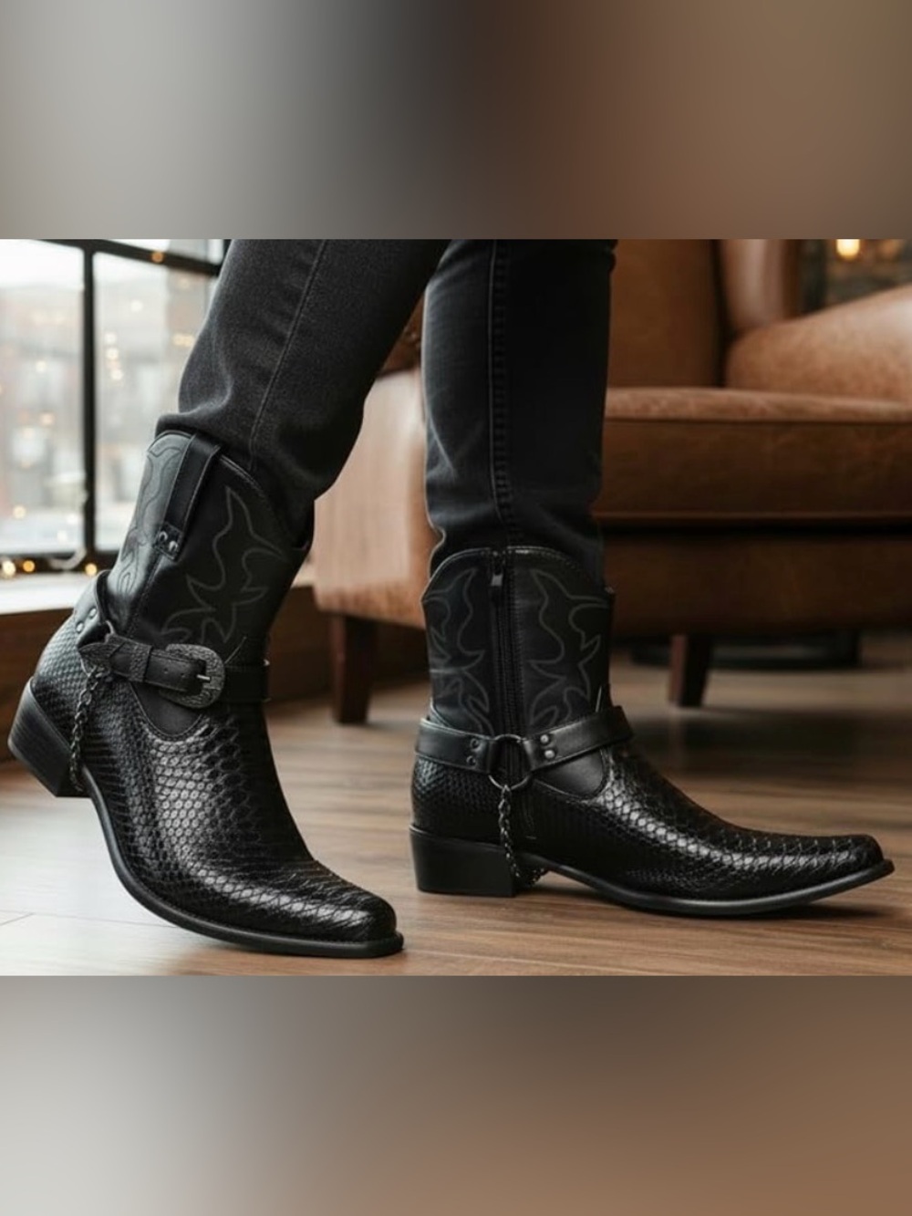 Parrazo Black Reptile Cowboy Boots
